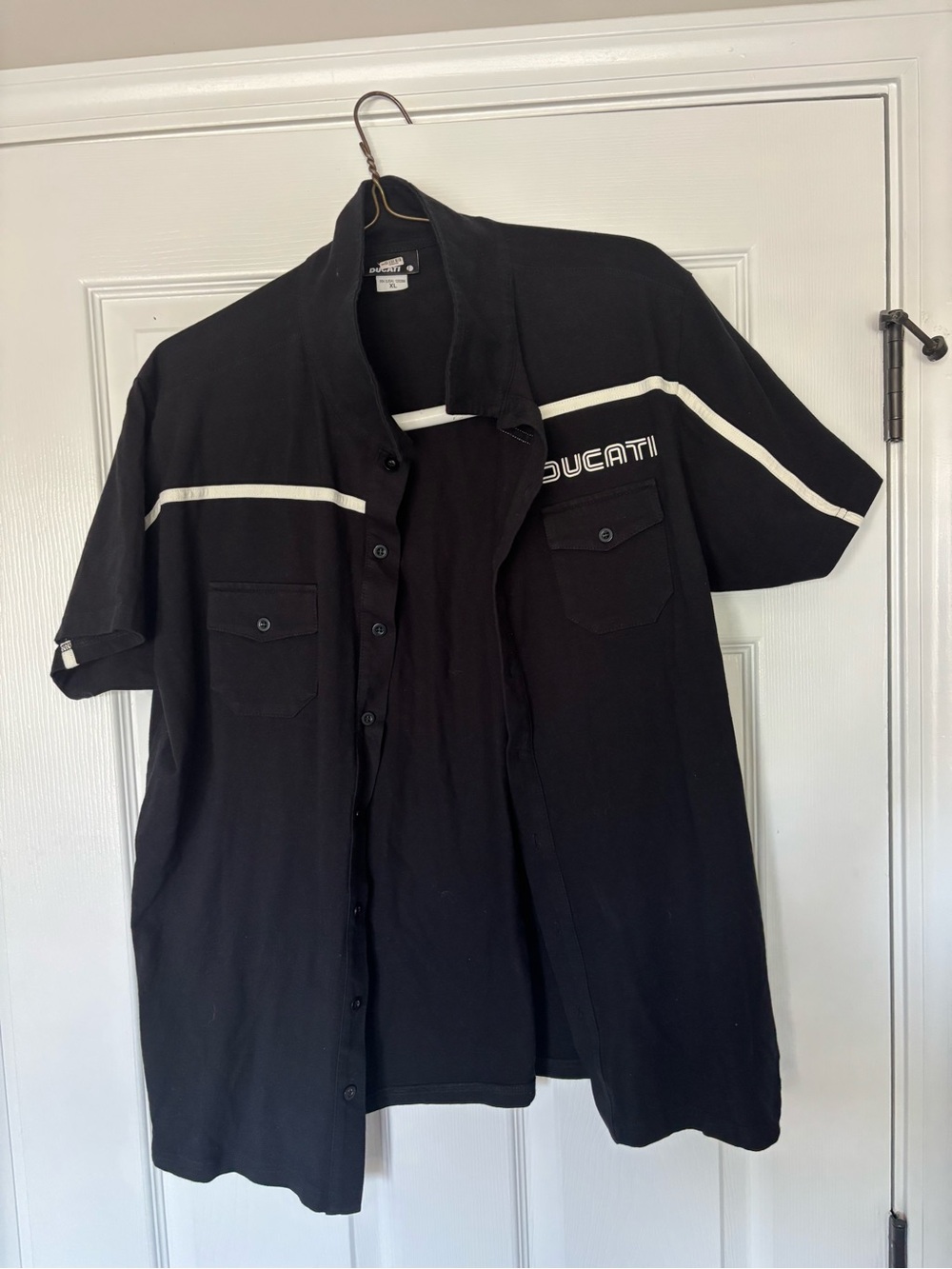 Ducati Men’s Black Short-Sleeve Button Down Shirt with White Trim